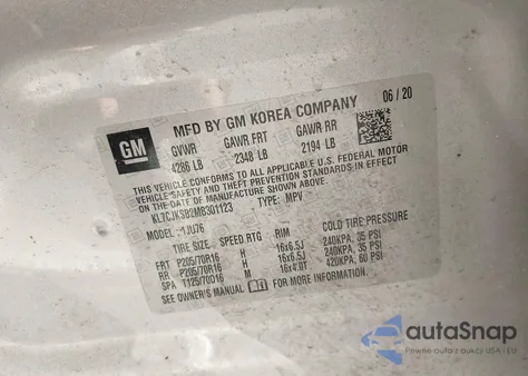 2021 Chevrolet Trax Fwd Ls from USA, damaged, VIN KL7CJKSB2MB301123